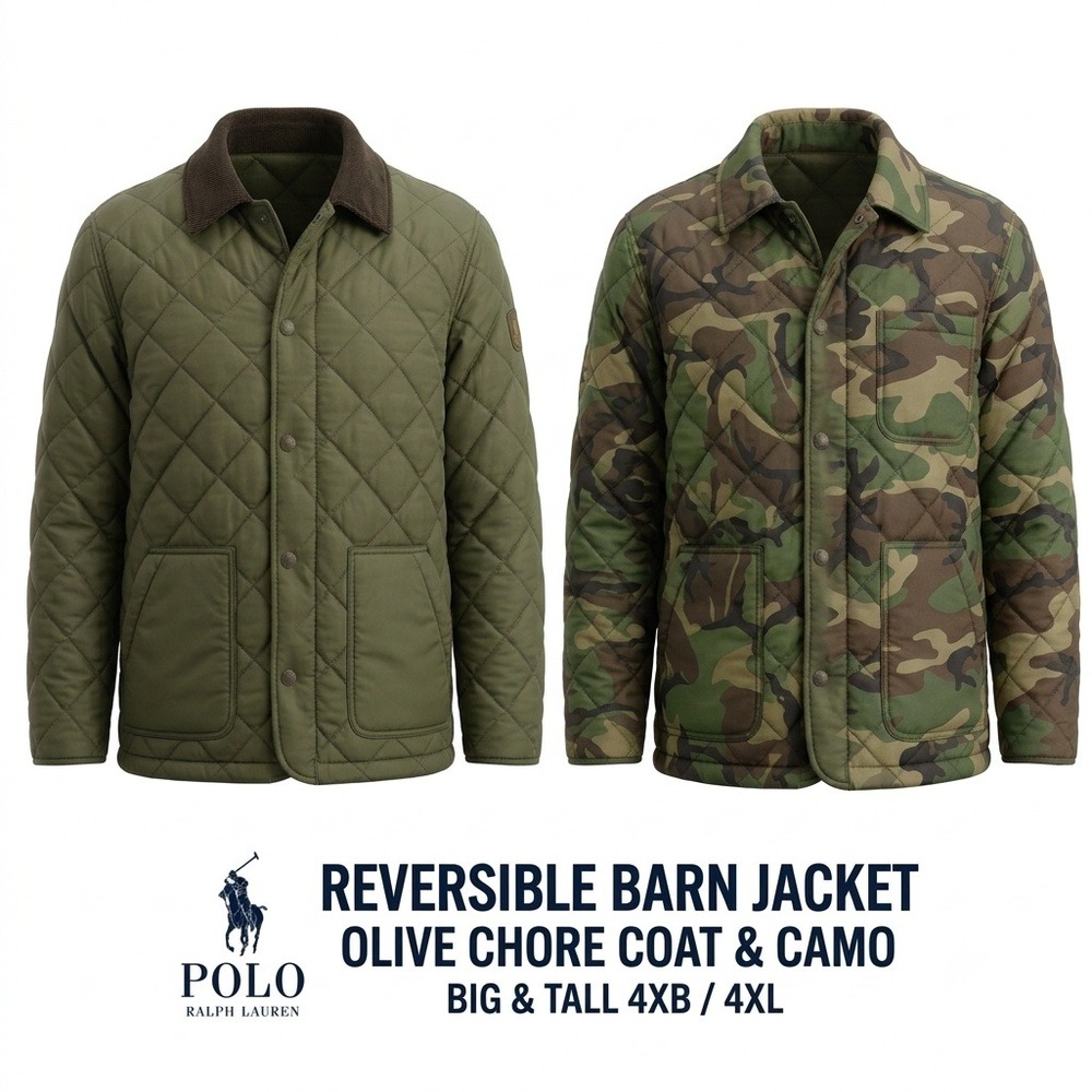 Polo Ralph Lauren Reversible Quilted Barn Jacket Camo Olive Corduroy Mens 4XB